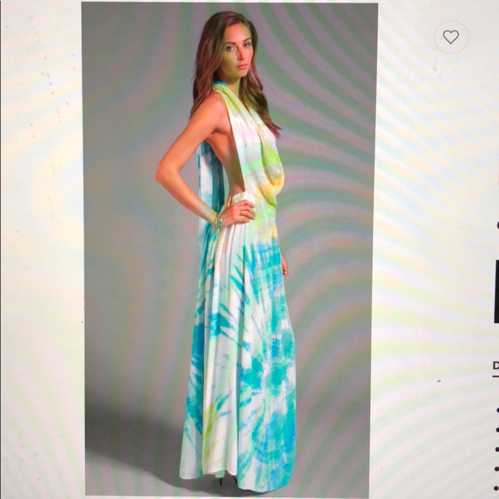 Blu Moon tye dye hydra entre aguas blue green rainbow wash dress skirt S M - Picture 3 of 8